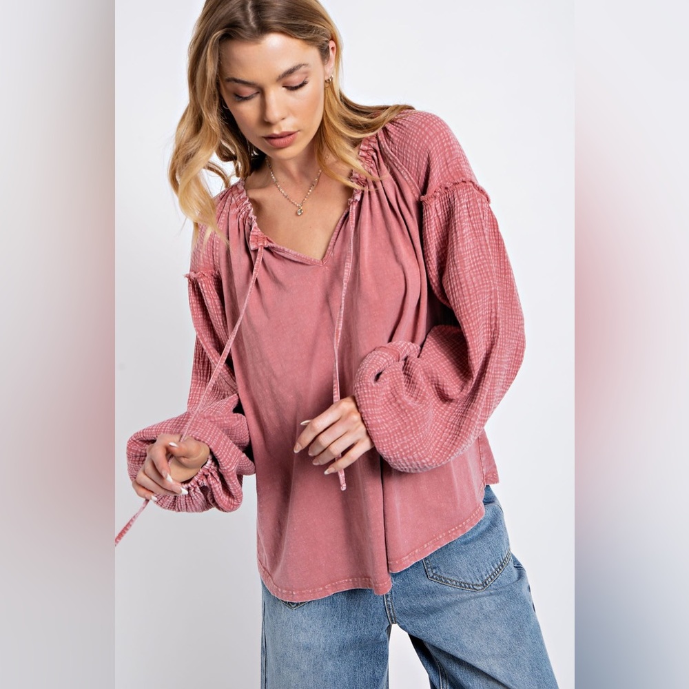 Easel Women's Long Sleeve Pink Top Boho